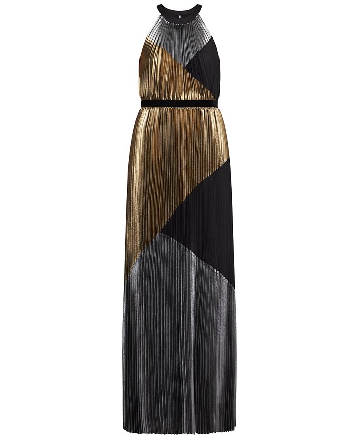 BCBGMAXAZRIA Metallic Colorblocked Gown Macy s