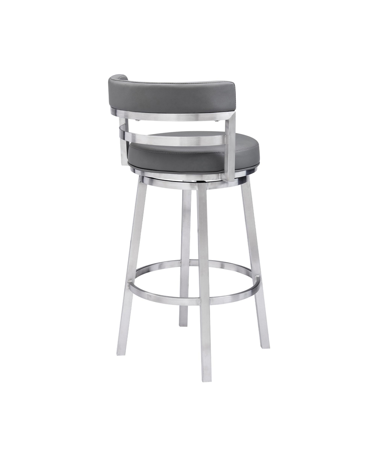 Armen Living Madrid 26" Counter Height Swivel Gray Artificial Leather And Brushed Stainless Steel Bar Stool In Gray