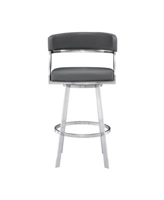 Saturn 26" Counter Height Swivel Gray Artificial leather and Brushed Stainless Steel Bar Stool