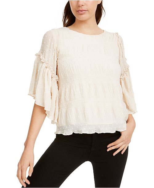 Line Dot Chiffon Flutter Sleeve Top Reviews Tops Juniors