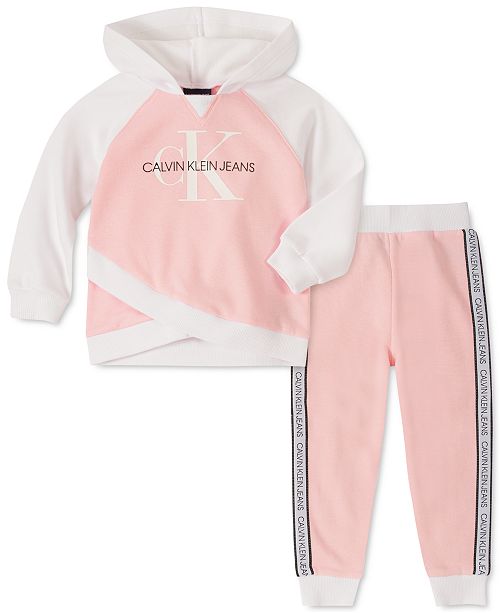 Calvin Klein Little Girls 2 Pc Colorblocked Logo Fleece Hoodie