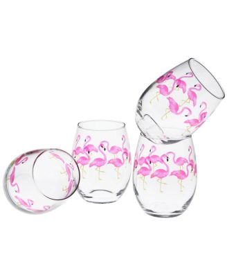Culver - Flamingos Stemless Wine Glass 15-Ounce Set of 4