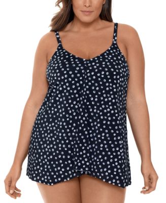 Swim Solutions Plus Size Galactica Printed Pleated Tummy Control ...