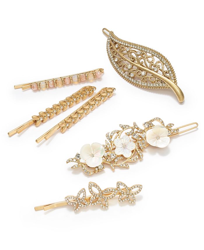 lonna & lilly Gold-Tone Crystal Leaf Hair Barrette, Pavé & Mother-of ...