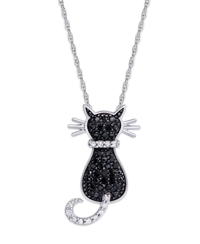 Macy's Black and White Diamond 1/3 ct. t.w. Cat Pendant Necklace in ...