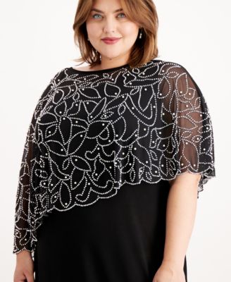 Plus Size Beaded Cape Gown