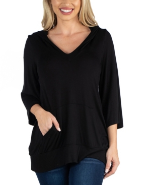 image of 24Seven Comfort Apparel Elbow Sleeve Pocket Hoodie Top