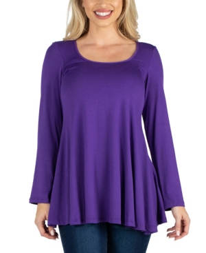 image of 24Seven Comfort Apparel Long Sleeve Solid Color Swing Style Flared Tunic Top