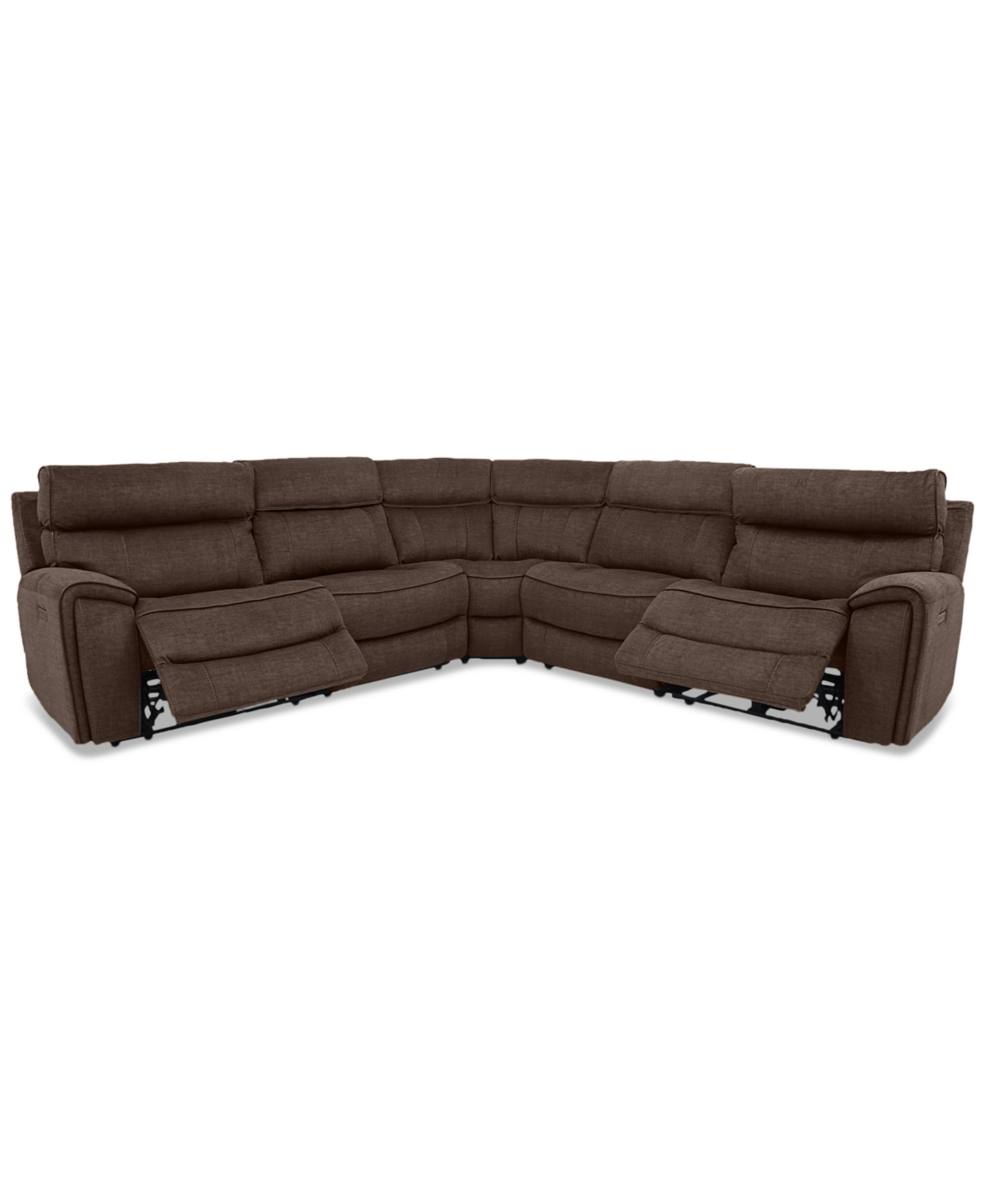 Furniture Hutchenson 5-pc. Fabric Sectional With 2 Power Recliners And Power Headrests In Chocolate Brown