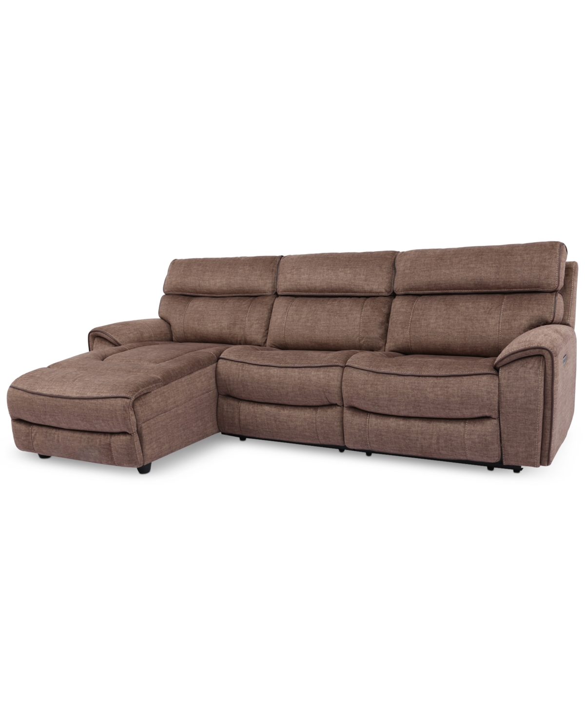 Furniture Hutchenson 3-pc. Fabric Chaise Sectional With Power Recliner And Power Headrest In Chocolate Brown