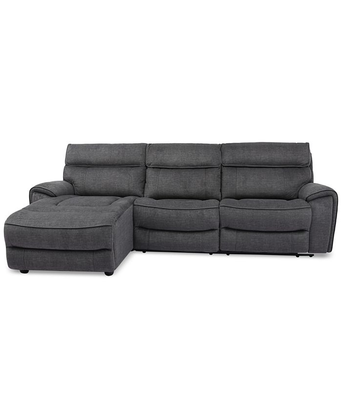 Furniture Hutchenson 3Pc. Fabric Chaise Sectional with 2 Power