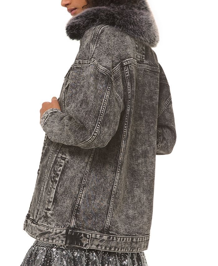 Michael Kors AcidWash FauxFur Collar Jacket Macy's