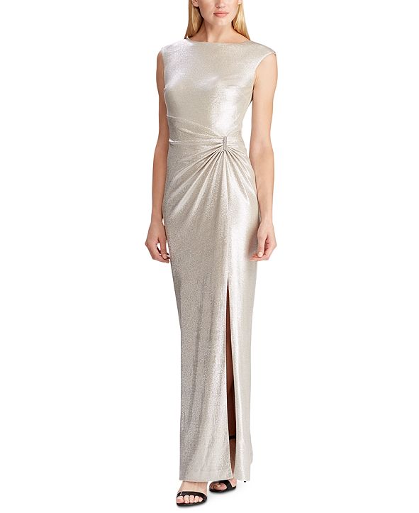 Lauren Ralph Lauren Metallic Sleeveless Side Slit Gown And Reviews Dresses Women Macys 