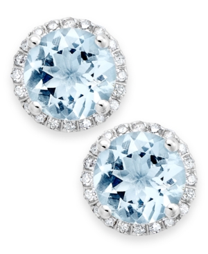 image of Aquamarine (2 ct. t.w.) and Diamond (1/5 ct. t.w.) Stud Earrings in 14k White Gold
