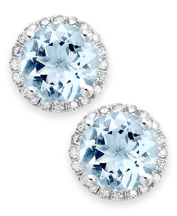 Macy's - Aquamarine (2 ct. t.w.) and Diamond (1/5 ct. t.w.) Stud Earrings in 14k White Gold