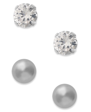 image of 10k White Gold Earrings, Cubic Zirconia (7/8 ct. t.w.) and Ball Stud Earrings