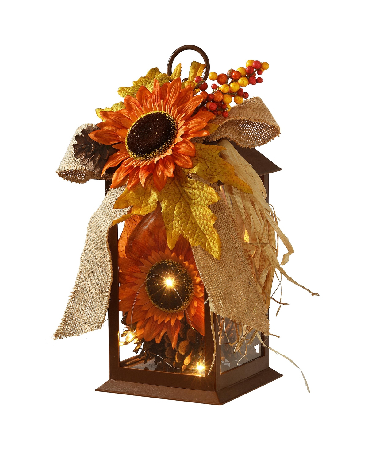 National Tree Company 12" Decorated Autumn Lantern With Led Lights In Orange