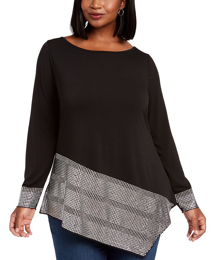 Belldini Plus Size Embellished-Hem Asymmetrical Top - Macy's