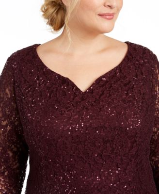 SL Fashions Plus Size Sequined Lace Dress - Macy's