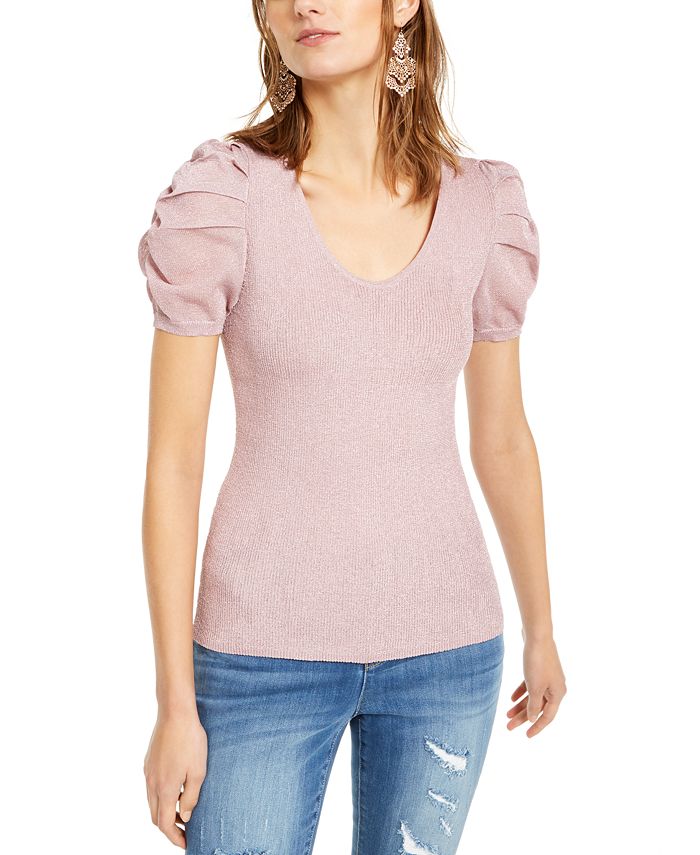 INC International Concepts Women's Puff Sleeve Sweater Red Size Petite Medium