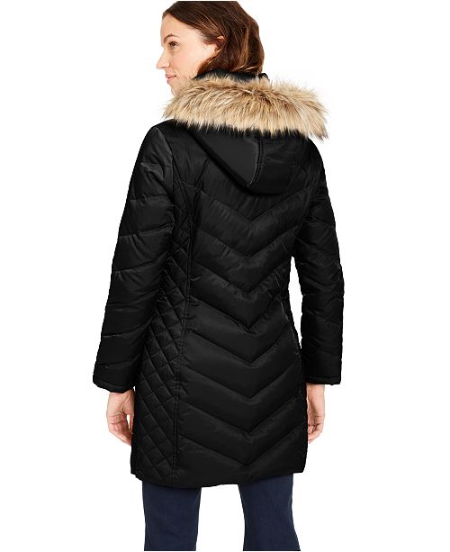 Kenneth Cole Faux-Fur-Trim Hooded Down Puffer Coat & Reviews - Coats ...