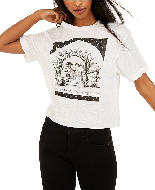 Rebellious One Juniors Adventure Cropped Graphic T Shirt