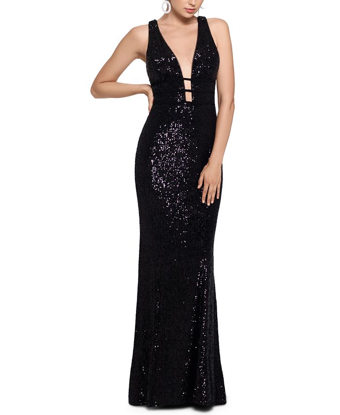 XSCAPE Sequinned V-Neck Gown - Macy's