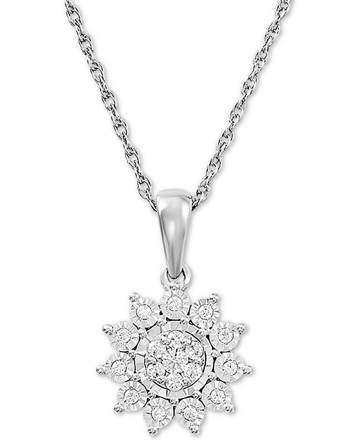 Macy's - Diamond Flower 18" Pendant Necklace (1/4 ct. t.w.) in Sterling Silver