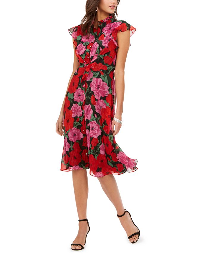 gele Sygeplejeskole Give julia jordan Floral-Print Flutter-Sleeve Dress & Reviews - Dresses - Women  - Macy's
