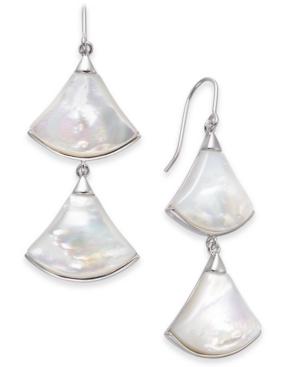 image of Mother-of-Pearl Fan Drop Earrings in Sterling Silver