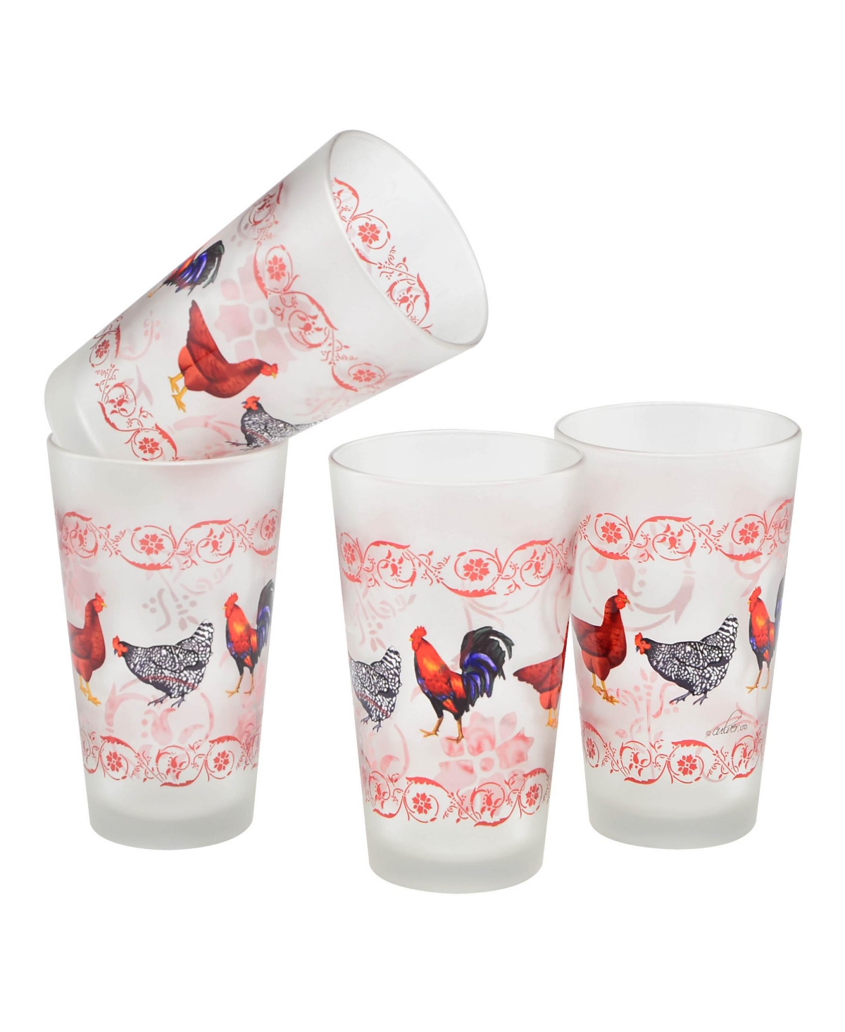 Culver French Country Chicken Pint Glass 16-oz Set of 4 - Brown, Blue