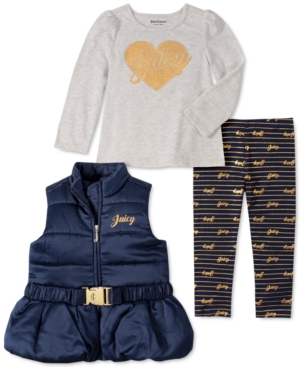 Juicy Couture Kids Little Girls 3 Pc Belted Vest Heart Top