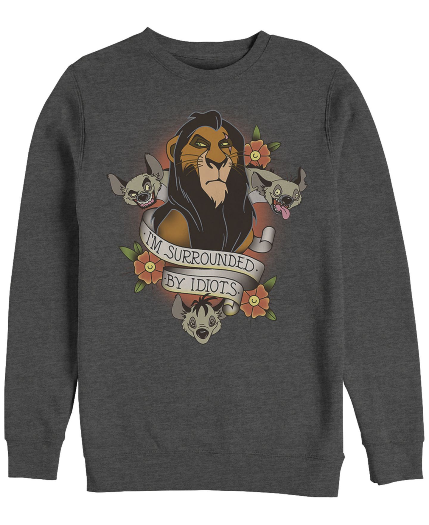Мужские топы Fifth Sun Disney Lion King Scar Surrounded by Idiots Tattoo, Crewneck Fleece, цвет: Чёрный — фото 2
