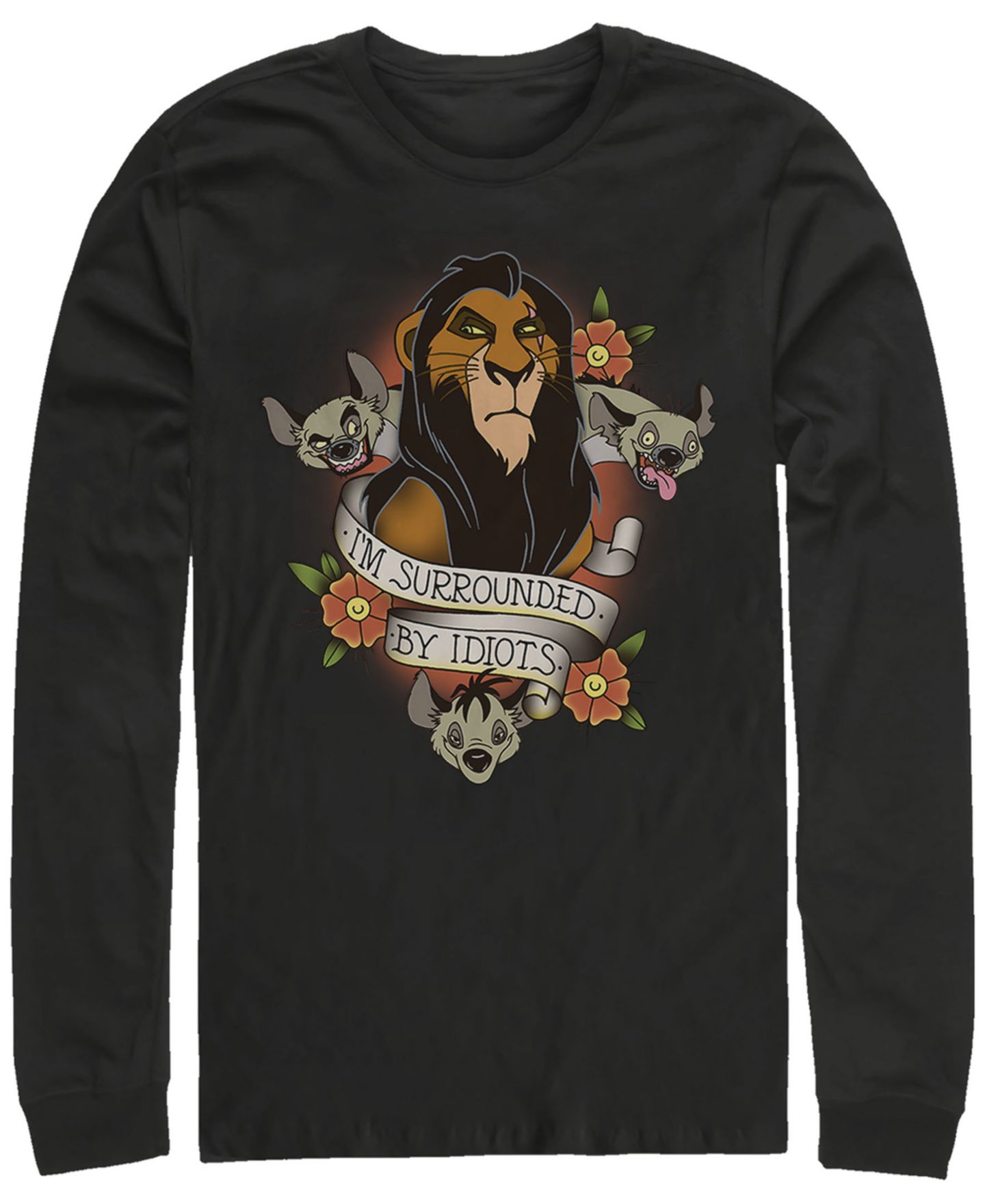 Мужская футболка Fifth Sun Disney Lion King Scar Surrounded by Idiots Tattoo, Long Sleeve, цвет: Чёрный — фото 1