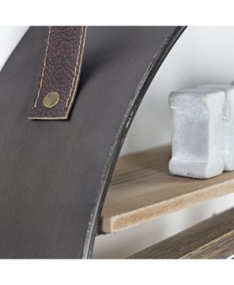 American Art Decor and Wood Round Hanging Wall Shelf with Strap