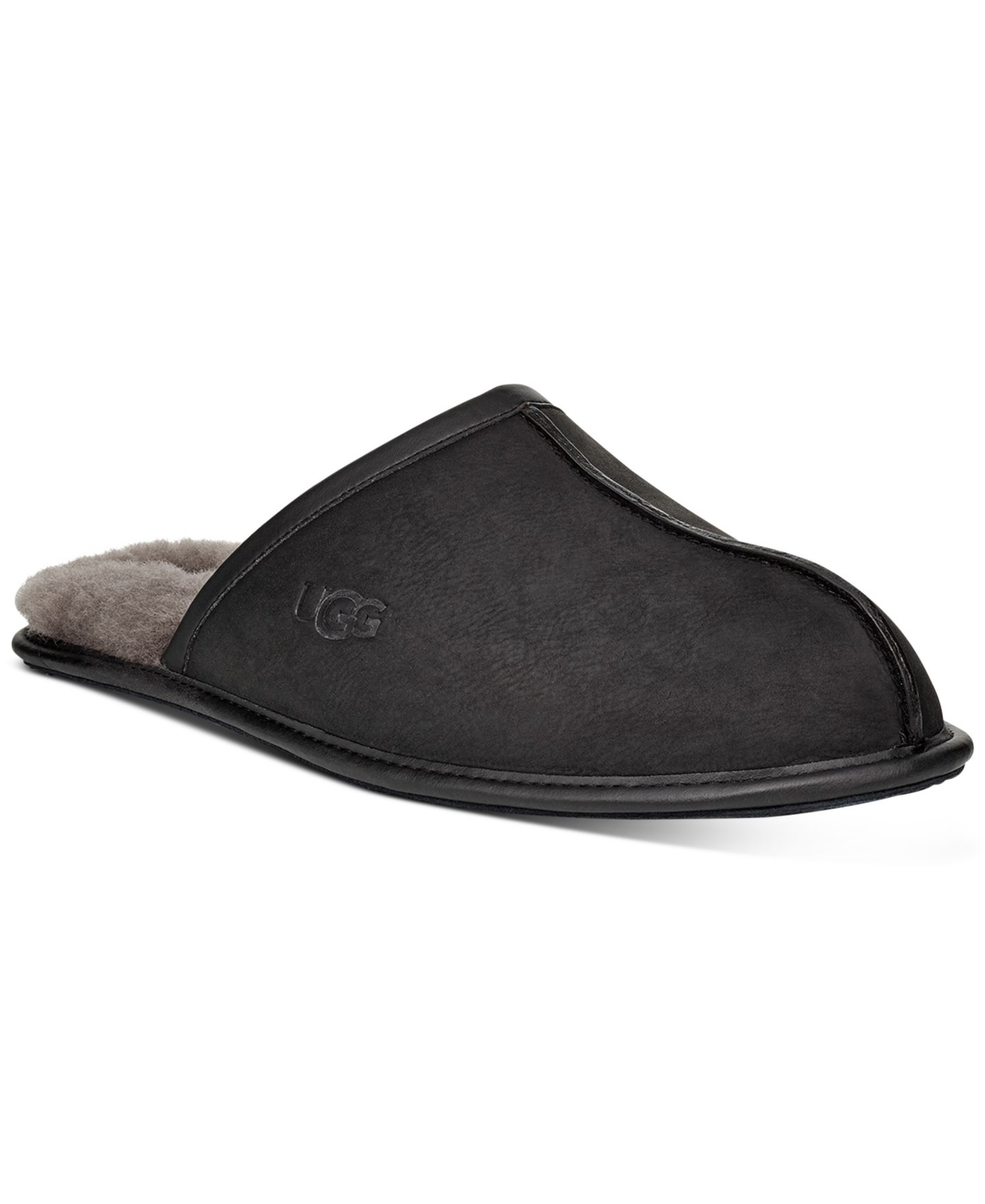 Мужские тапочки UGG® Scuff Leather Slippers, цвет: Чёрный — фото 1
