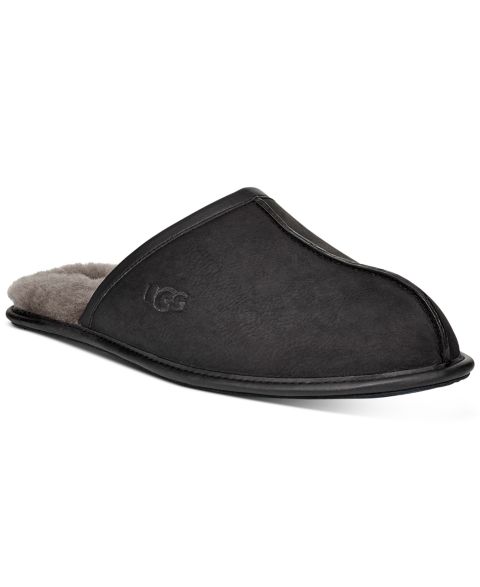 Мужские тапочки UGG® Scuff Leather Slippers, цвет: Чёрный