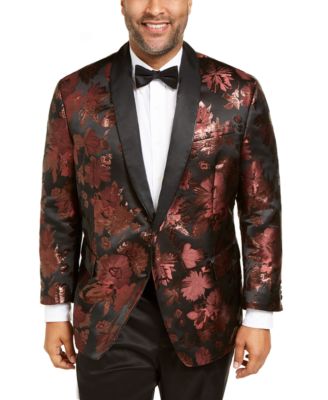 INC International Concepts - Men's Big & Tall Slim-Fit Rust Jacquard Floral Blazer