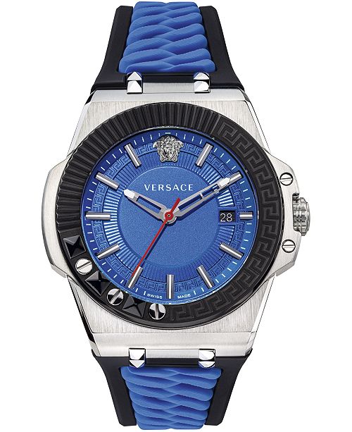 Versace Men S Swiss Chain Reaction Blue Black Silicone Strap Watch 45mm Reviews All Fine Jewelry Jewelry Watches Macy S