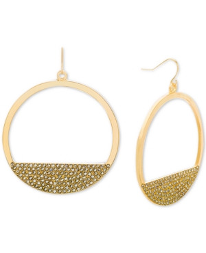 image of Steve Madden Gold-Tone Rhinestone Open Circle Drop Earrings