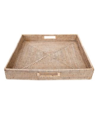 Artifacts Trading Company Rattan Square Tray with Cutout Handles