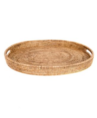 Artifacts Trading Company Rattan Oval Ottoman Tray with Cutout Handles