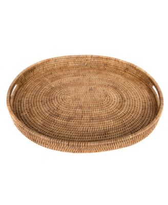 Artifacts Trading Company Rattan Oval Ottoman Tray with Cutout Handles image