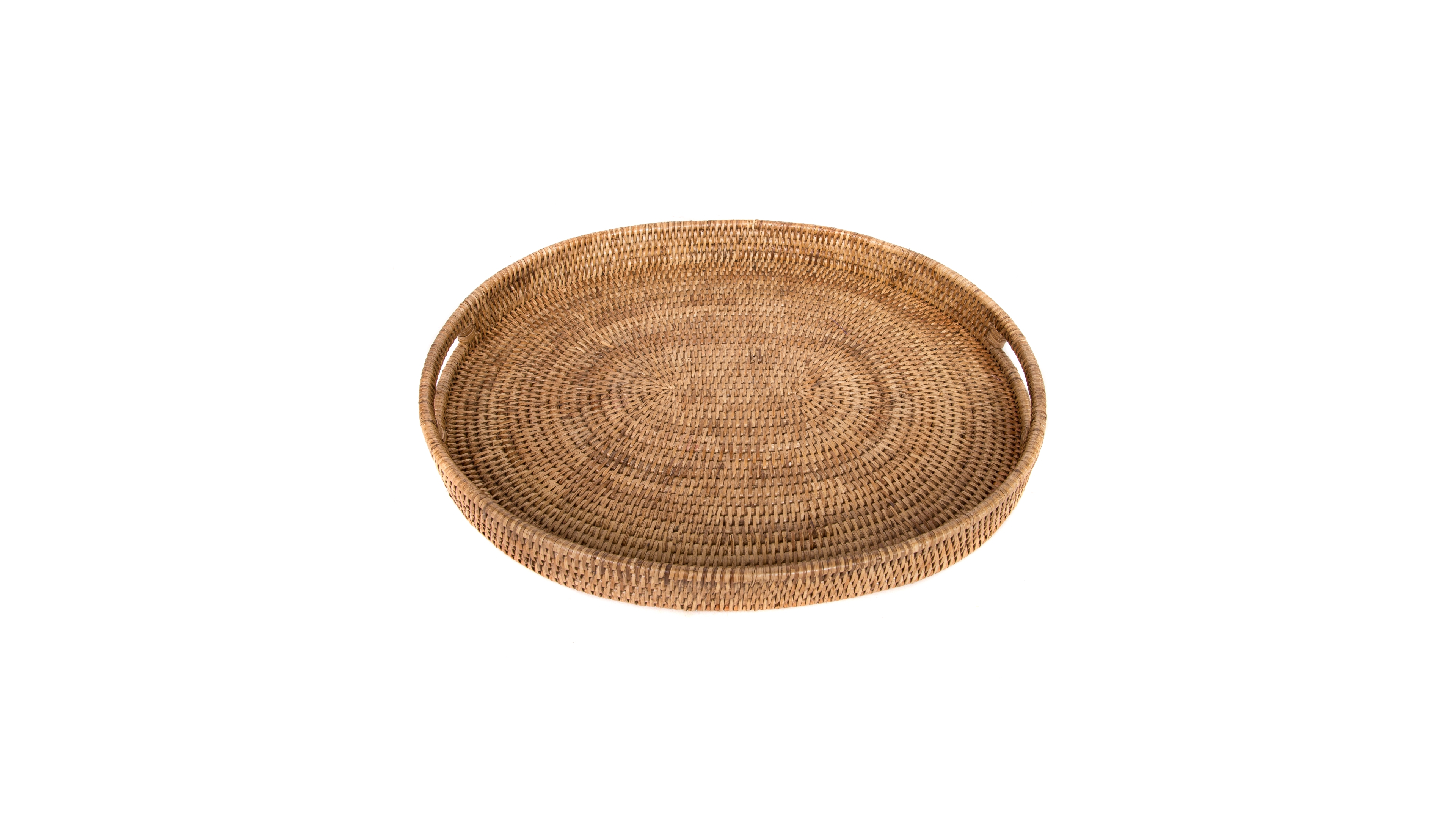 Artifacts Trading Company Rattan Oval Ottoman Tray with Cutout Handles