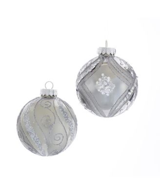 Kurt Adler - 80MM Matte and Shiny Silver with Glitter Glass Ball Ornaments, 6 Piece Box