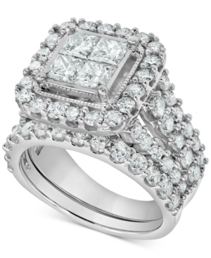 Macy's Diamond Princess Cluster Bridal Set (4 Ct. T.w.) In 14k White Gold