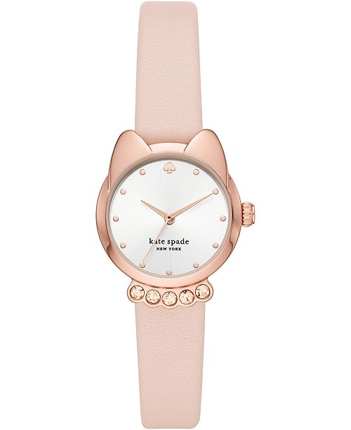 Kate Spade New York Women S Cat Face Blush Leather Strap Watch