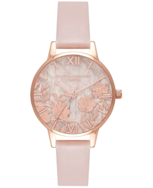 image of Olivia Burton Women-s Semi-Precious Rose Vegan Leather Strap Watch 30mm