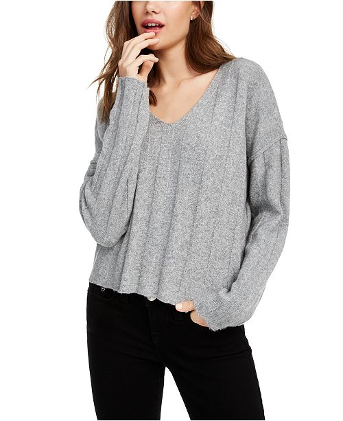 Pink Rose Juniors Ribbed Raw Hem Sweater Reviews Macy S