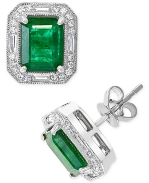 image of Effy Emerald (2-7/8 ct. t.w.) & Diamond (1/3 ct. t.w.) Stud Earrings in 14k White Gold and 14k Yellow Gold